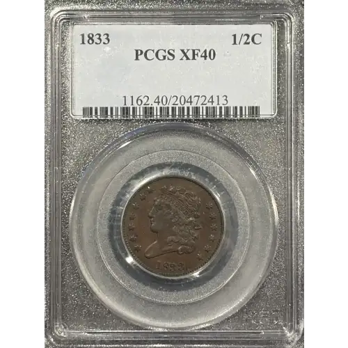 1833 HALF CENT PCGS XF40