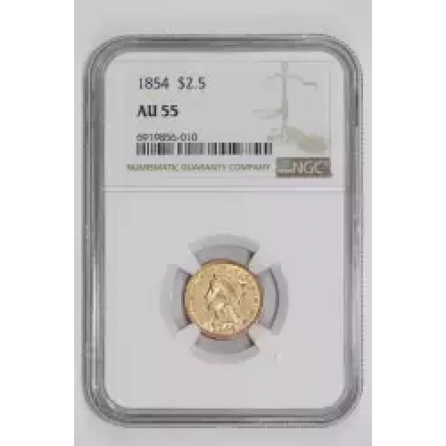 1854 $2.5 GOLD LIBERTY QUARTER EAGLE NGC AU55