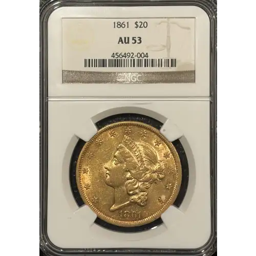1861 $20 GOLD LIBERTY DOUBLE EAGLE NGC AU53