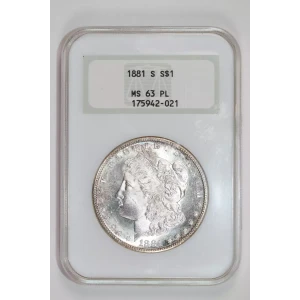 1881-S MORGAN DOLLAR NGC MS63 PL OLD FATTY HOLDER!