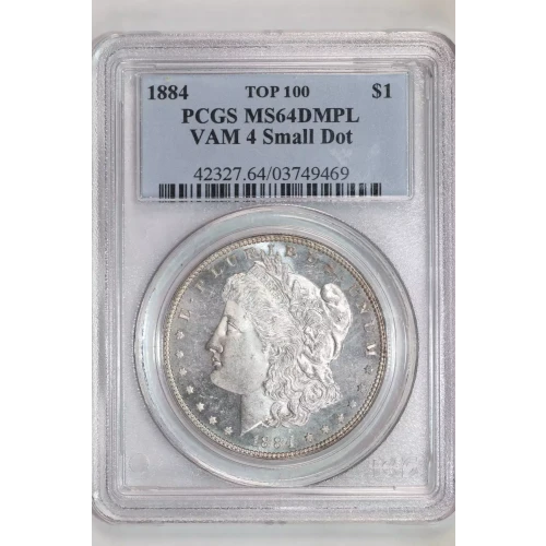 1884 $1 VAM 4 Small Dot, DMPL