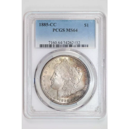 1885-CC MORGAN DOLLAR PCGS MS64 PRETTY RAINBOW REVERSE!