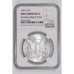 1901-O MORGAN DOLLAR REVERSE STRUCK THRU MINT ERROR NGC MS62