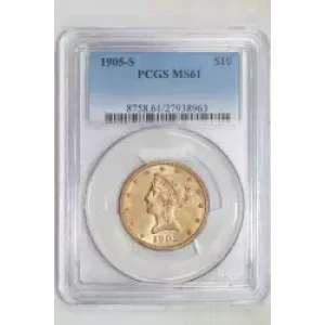 1905-S $10 GOLD LIBERTY EAGLE PCGS MS61