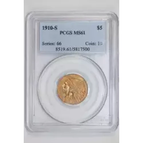 1910-S $5 GOLD INDIAN HALF EAGLE PCGS MS61