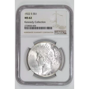 1922-S PEACE DOLLAR NGC MS62 KENNEDY COLLECTION