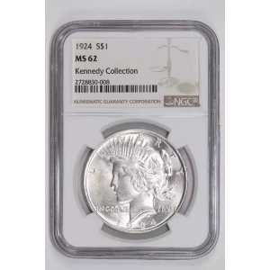 1924 PEACE DOLLAR NGC MS62 KENNEDY COLLECTION (2)