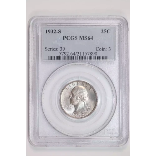 1932-S WASHINGTON QUARTER PCGS MS64