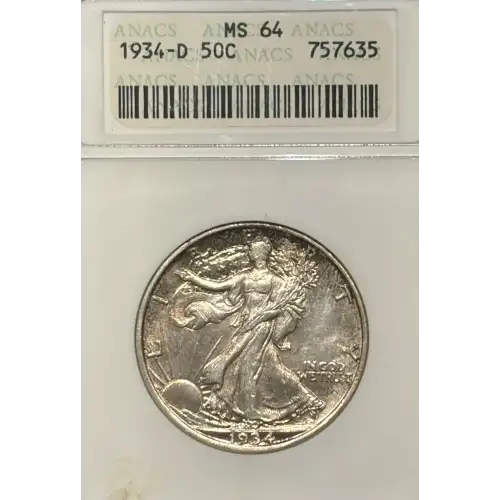 1934 D Half Dollars Liberty Walking ANACS MS-64