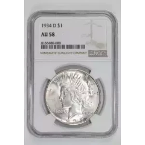 1934-D PEACE DOLLAR NGC AU58