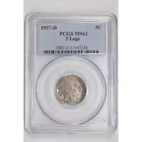 1937-D 3 LEGS BUFFALO NICKEL PCGS MS62