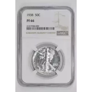 1938 PROOF WALKING LIBERTY HALF DOLLAR NGC PR66 - PQ, WHITE COIN! (2)