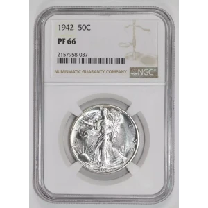 1942 PROOF WALKING LIBERTY HALF DOLLAR NGC PR66 - PQ, WHITE COIN!