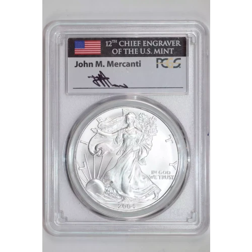 2004 $1 Silver Eagle Mercanti Flag Signature