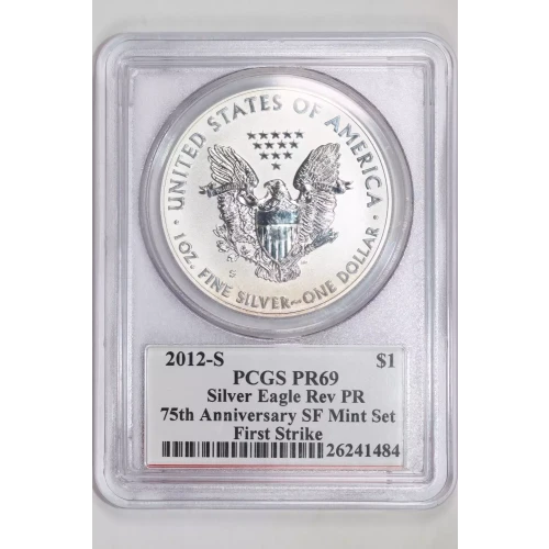 2012-S $1 Silver Eagle Rev PR  75th Anniversary SF Mint Set First Strike (2)