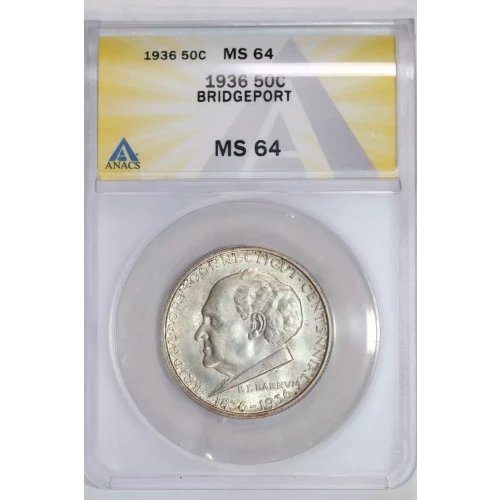 Classic Commemorative Silver--- Bridgeport, Connecticut, Centennial 1936 -Silver- 0.5 Dollar