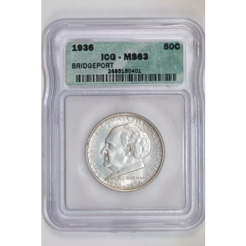 Classic Commemorative Silver--- Bridgeport, Connecticut, Centennial 1936 -Silver- 0.5 Dollar