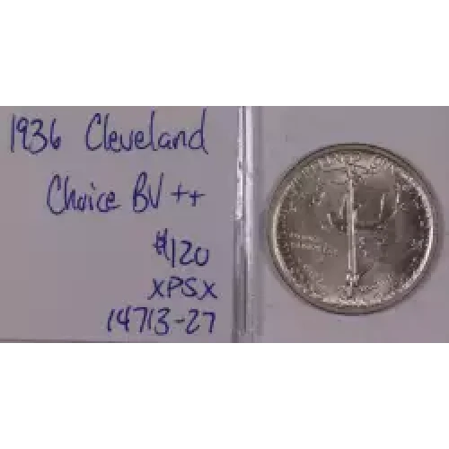 Classic Commemorative Silver--- Cleveland Centennial / Great Lakes Exposition 1936 -Silver- 0.5 Dollar