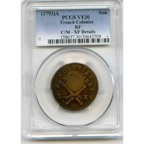 Colonial-French New World Issues-Billion Coinage of 1709-1760-Sou Marque -- 1 Sou (3)