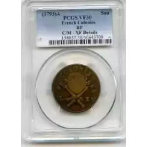 Colonial-French New World Issues-Billion Coinage of 1709-1760-Sou Marque -- 1 Sou (3)