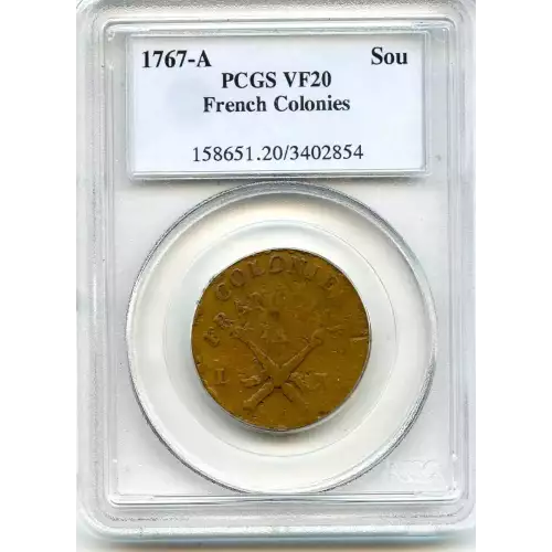 Colonial-French New World Issues-Coinage of 1721-1722-French Colonials in General 1767 Sou-copper- 1 Sou (3)