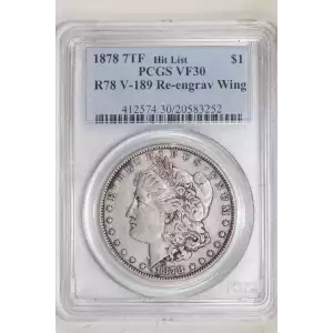 1878 7TF $1 R78 V-189 Re-Engraved Wing Hit List