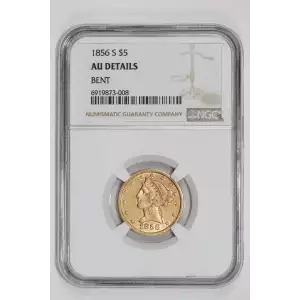 1856-S $5 GOLD LIBERTY HALF EAGLE NGC AU DETAILS (2)