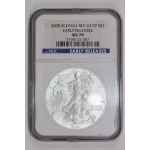 2008 W BURNISHED SILVER EAGLE REV OF 07 EARLY RELEASES