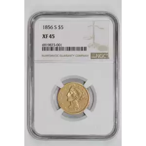1856-S $5 GOLD LIBERTY HALF EAGLE NGC XF45