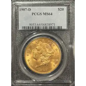 1907-D $20 GOLD LIBERTY DOUBLE EAGLE PCGS MS64 (3)