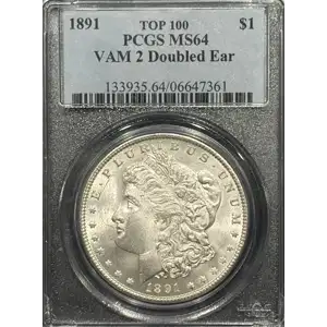 1891 $1 VAM 2, Doubled Ear TOP 100