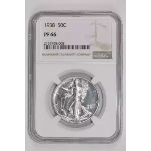1938 PROOF WALKING LIBERTY HALF DOLLAR NGC PR66 - PQ, WHITE COIN! (2)