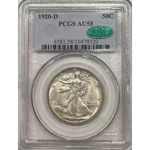 1920-D WALKING LIBERTY HALF DOLLAR PCGS AU58 CAC - VERY PQ! 