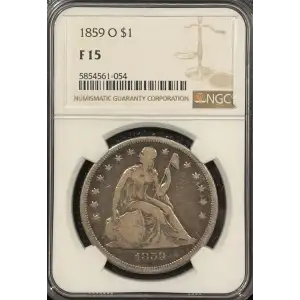 1859-O SEATED LIBERTY DOLLAR NGC F15