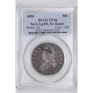 1820 50C Sq. 2, Lg Date, No Knob