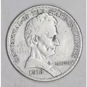 Classic Commemorative Silver--- Illinois Centennial 1918 -Silver- 0.5 Dollar