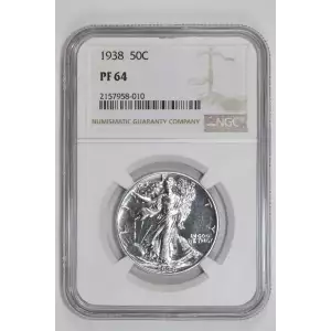 1938 PROOF WALKING LIBERTY HALF DOLLAR NGC PR64 - PQ, WHITE COIN!
