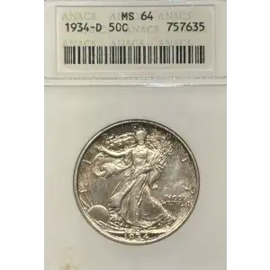 1934 D Half Dollars Liberty Walking ANACS MS-64