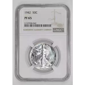 1942 PROOF WALKING LIBERTY HALF DOLLAR NGC PR65 - PQ, WHITE COIN!