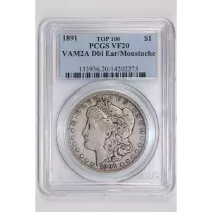 1891 $1 VAM 2A Dbl Ear/Moustache TOP 100