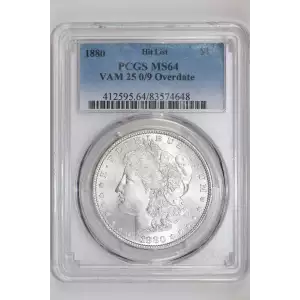 1880 $1 VAM 25 0/9 Overdate
