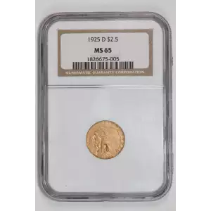 1925-D $2.5 GOLD INDIAN QUARTER EAGLE NGC MS65