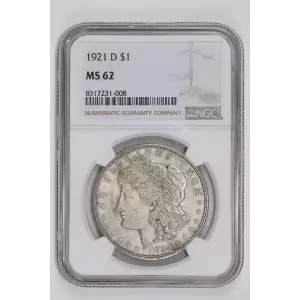 1921-D MORGAN DOLLAR NGC MS62