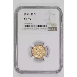 1854 $2.5 GOLD LIBERTY QUARTER EAGLE NGC AU55
