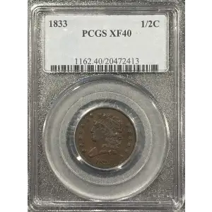 1833 HALF CENT PCGS XF40