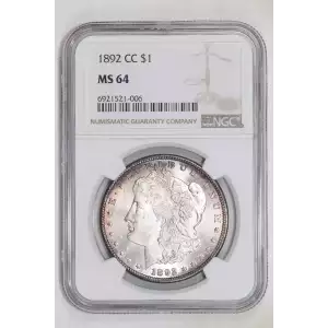 1892-CC MORGAN DOLLAR NGC MS64 - ORIGINAL, PQ COIN!