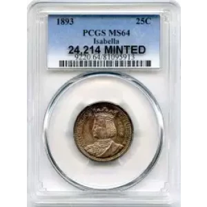 Classic Commemorative Silver--- World's Columbian Exposition, Isabella Quarter 1893-Silver- 0.25 Dollar (3)