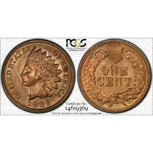 1886 VARIETY 2 INDIAN CENT PCGS MS64 RED (2)